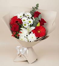 Букет цветов из:  Розы, Хризантемы, Герберы и Лилии #REPLACE_PRED# Суре