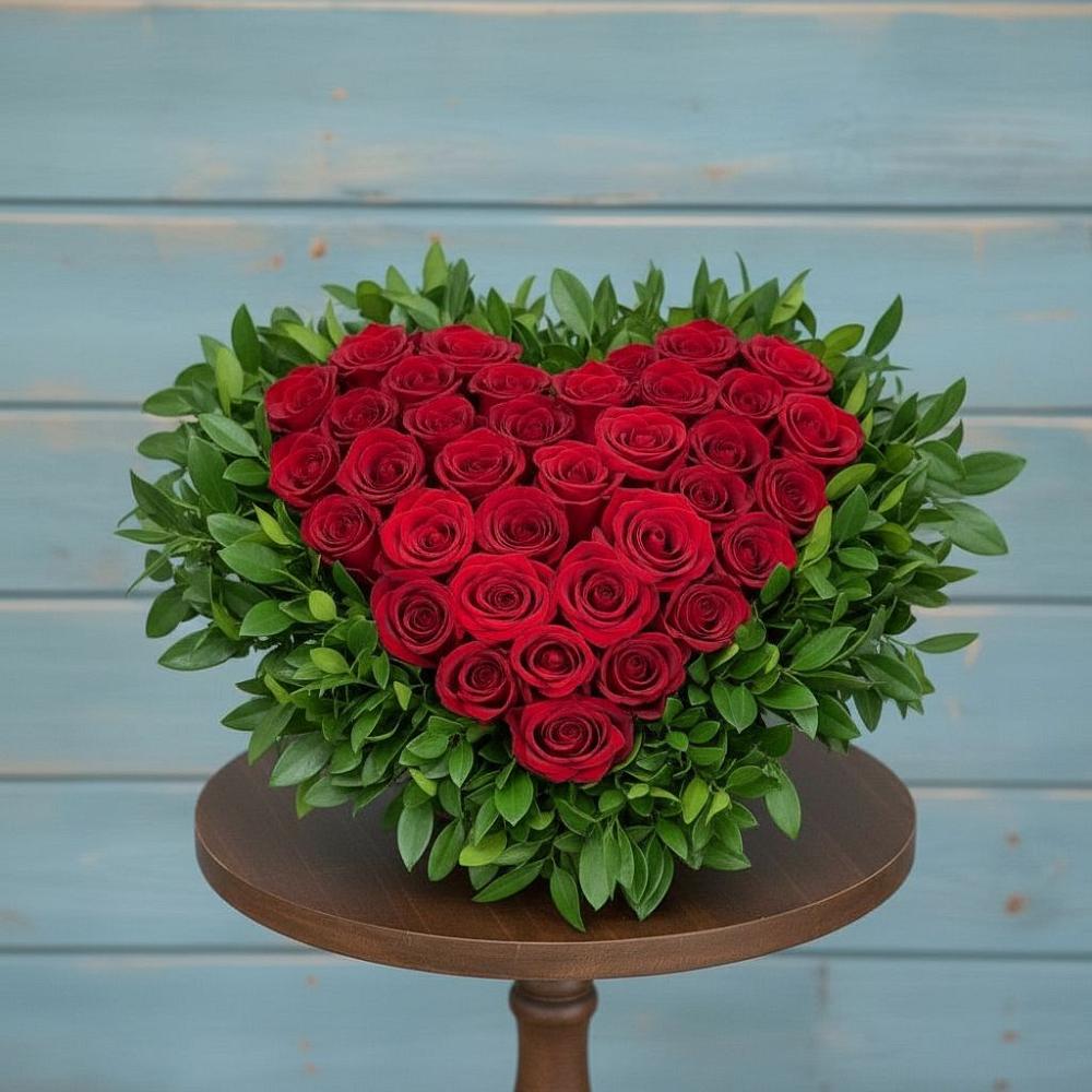 Цветочная композиция из Розы в виде сердца в Суре