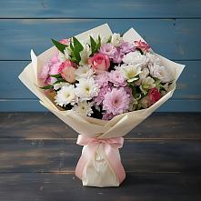 Букет цветов из:  Хризантемы, Альстромерии и Розы в Суре