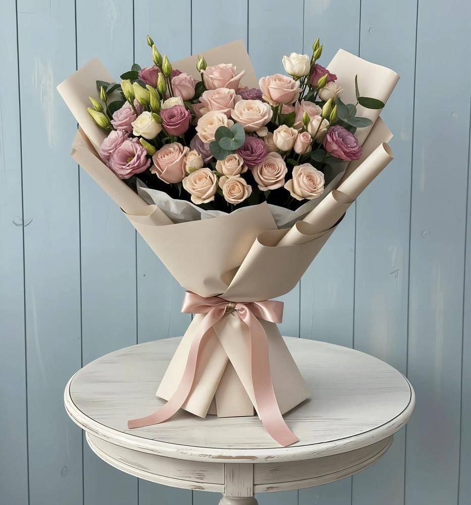 Букет цветов из: Розы и Лизиантусы в Суре